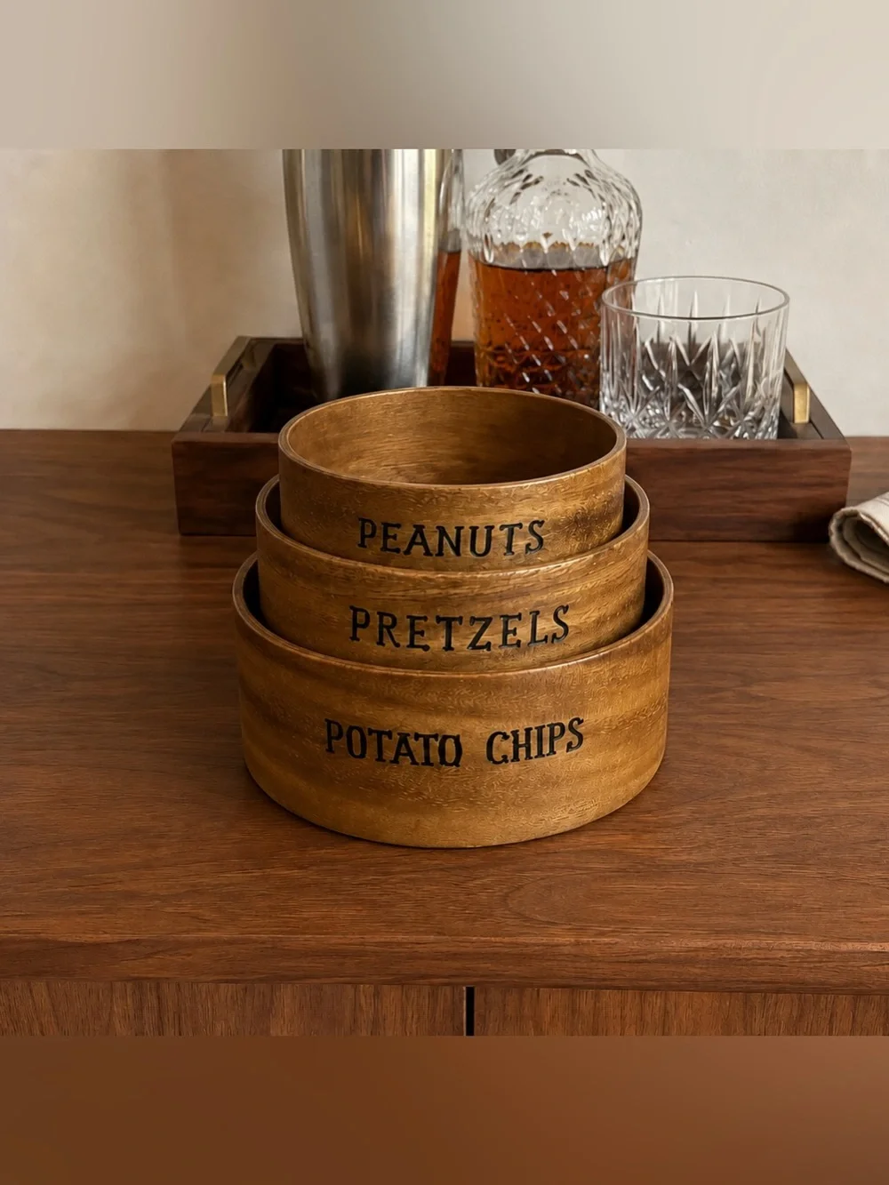 Vintage Wooden Nesting Snack Bowl Set Made in Japan